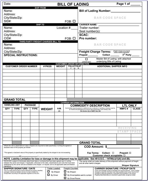 Excel Bill Of Lading Template